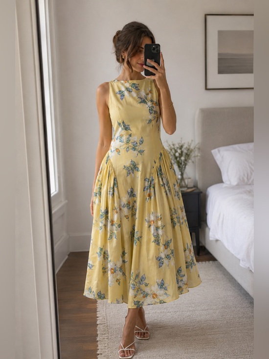 Reformation Dresses & Skirts - Reformation Romantic Floral Midi Dress Yellow Blue Sleeveless Viscose Size XS